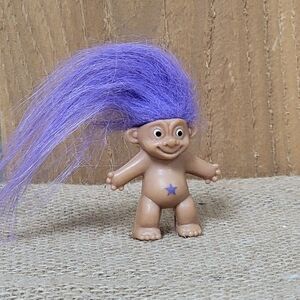 Vintage Mini Troll Purple Hair Star Good Luck Troll Pencil Topper